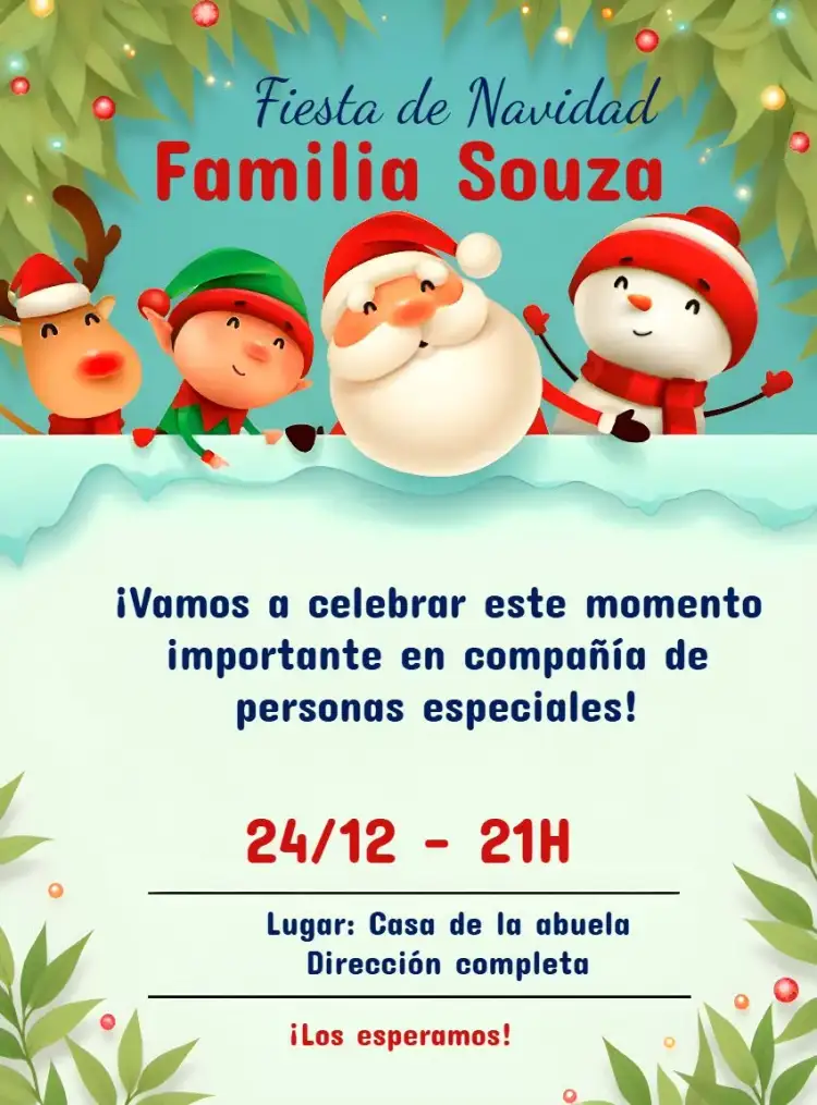 Invitación Fiesta De Navidad En Familia Muñeco – tema Fechas Conmemorativas festivo, colorido, divertido, inspirado en el invierno, ilustraciones navideñas, estilo lúdico