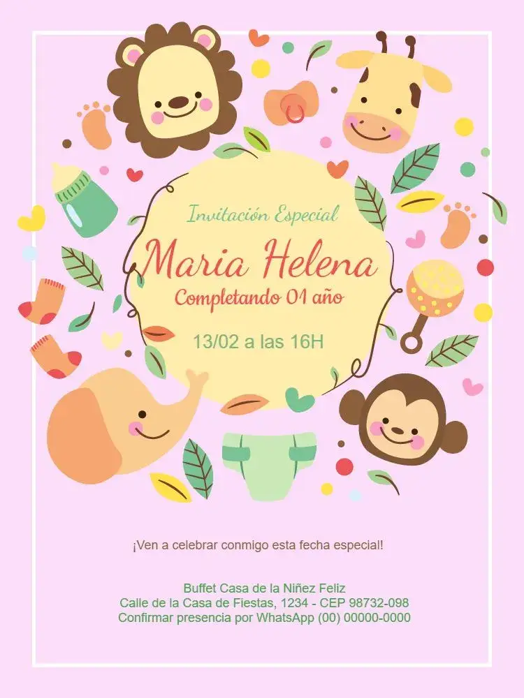 Invitación Safari Baby Niña Infantil
