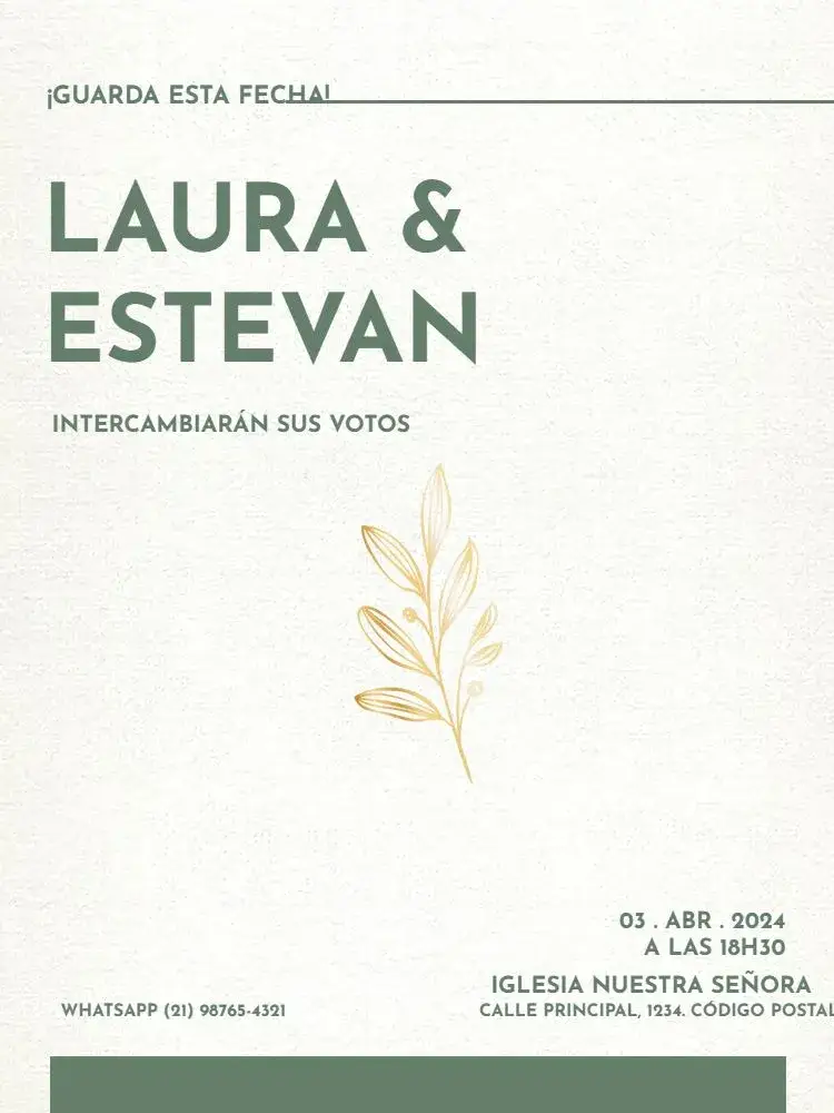 Invitación Boda Sencilla y Elegante Verde Celebración