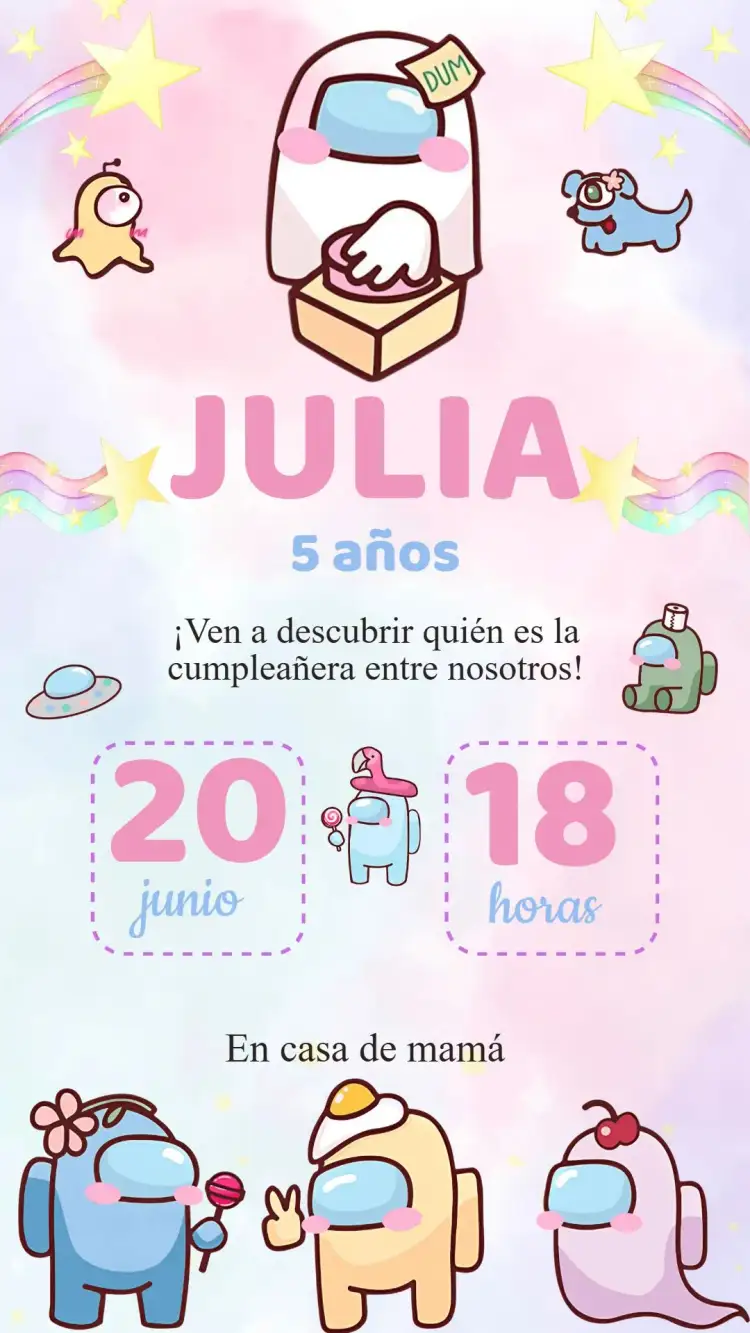 Invitación Invitación Cumpleaños Among Us – tema Cumpleaños Infantil colorido, moderno, juegos, divertido, infantil, temático