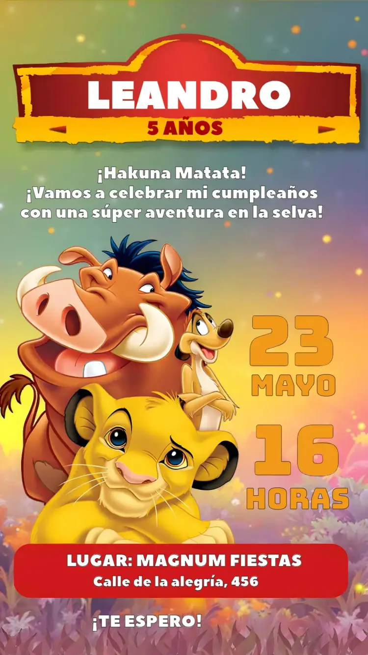 Invitación Rey León Simba