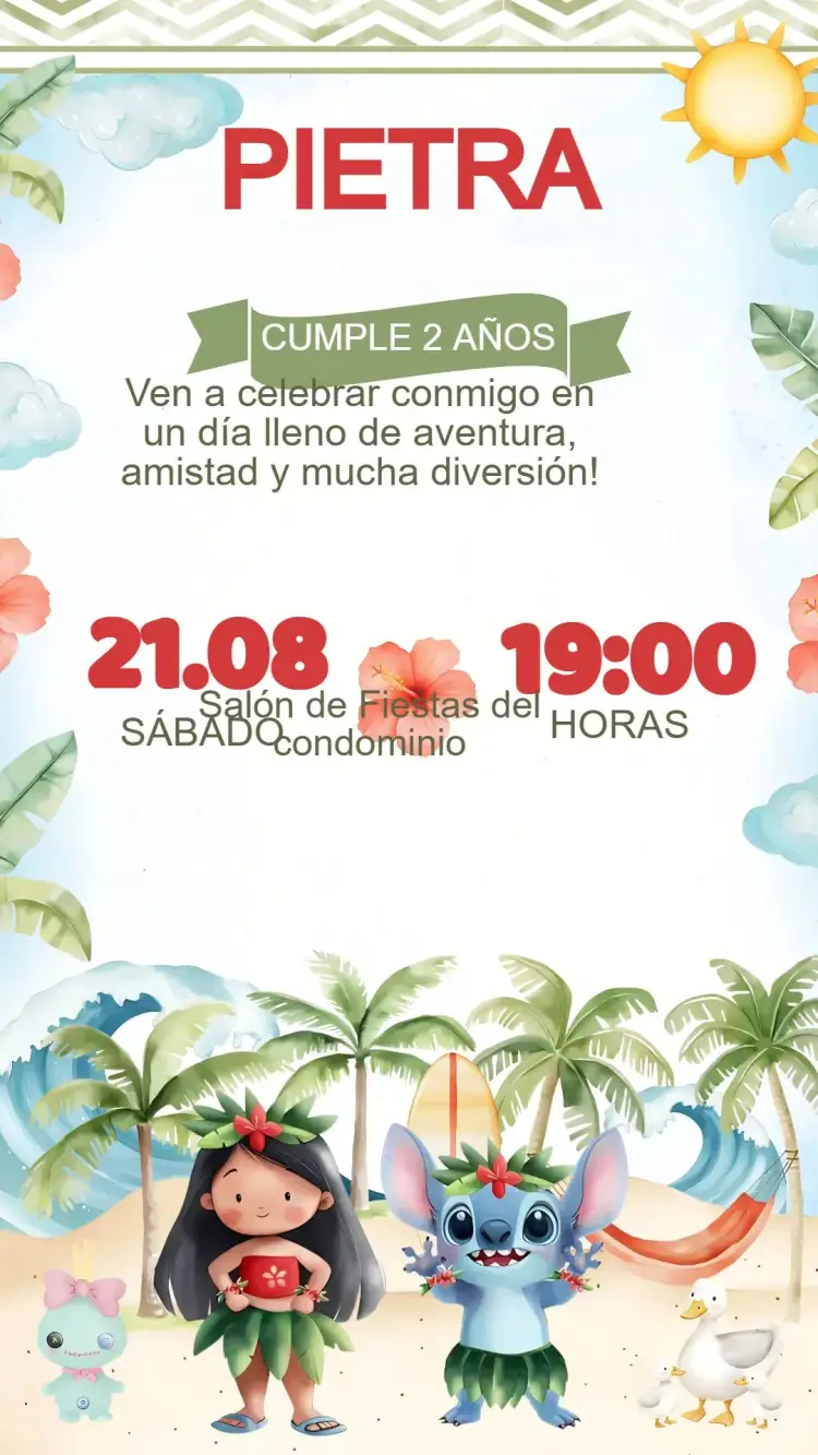 Invitación Cumpleaños Lilo y Stitch