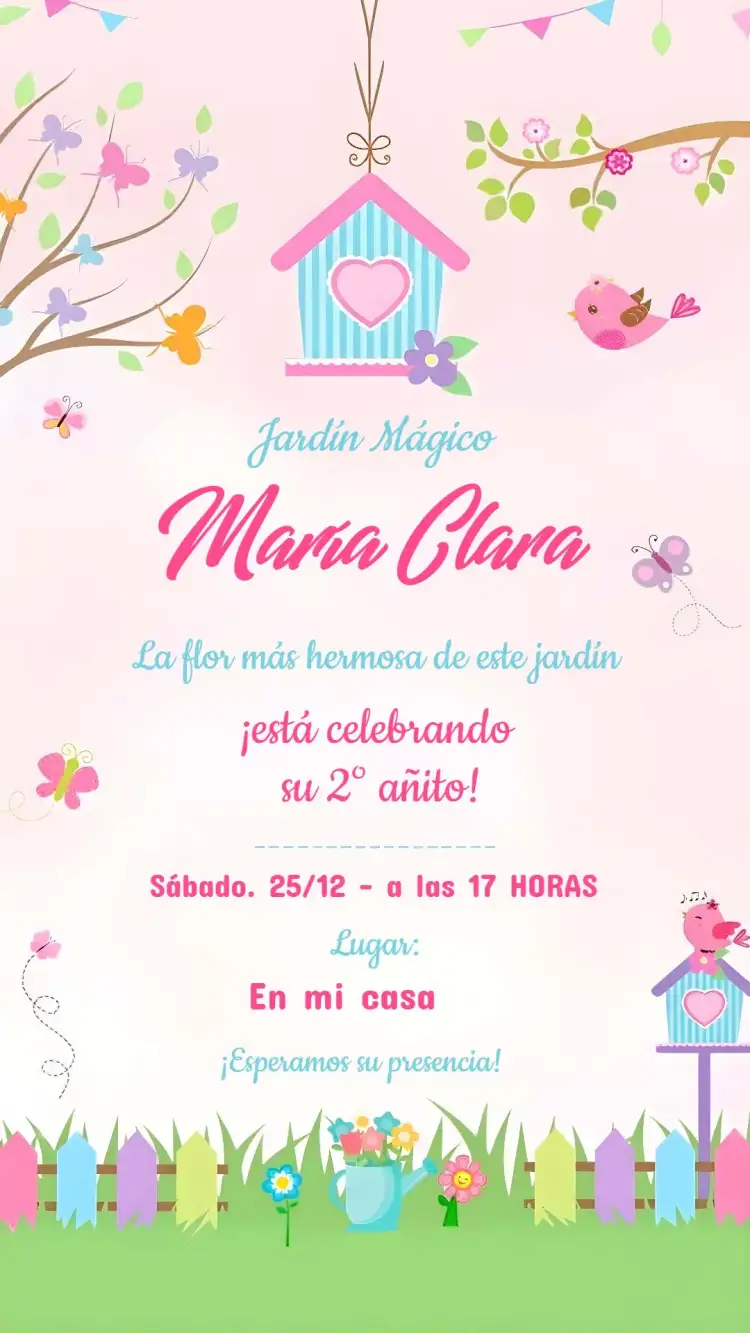 Invitación Jardín Encantado Rosa – tema Más buscados floral, romántico, delicado, colorido, naturaleza, vintage