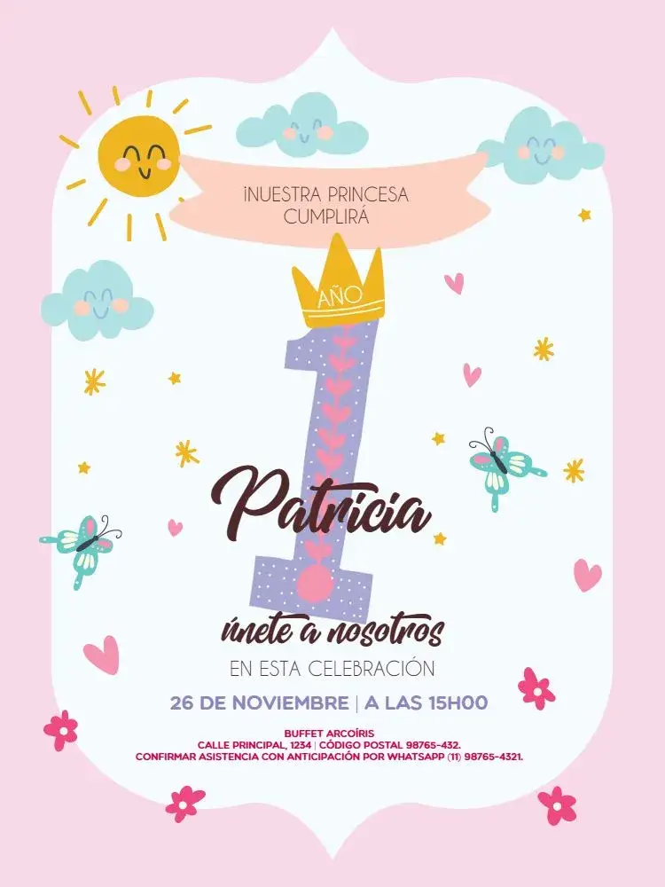 Invitación 1 Año Rosa Flor