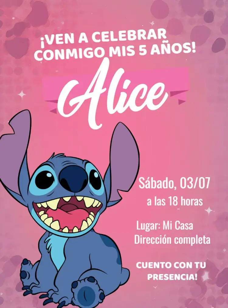 Invitación Stitch Fiesta