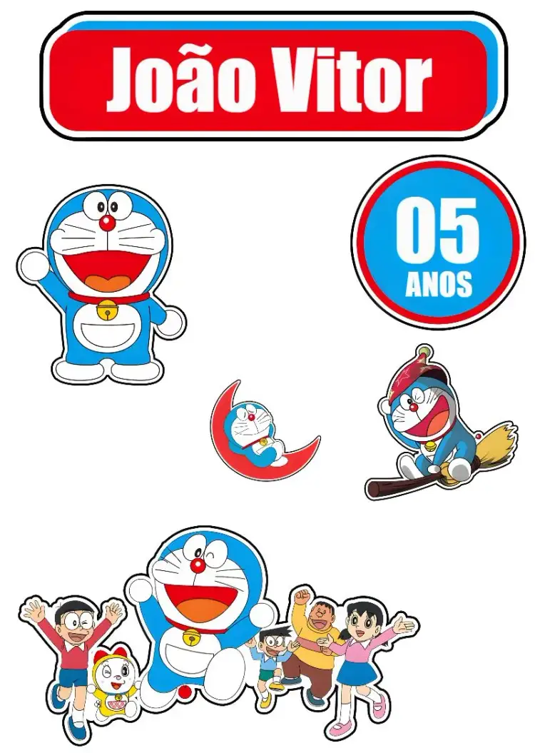 Invitación Topo De Bolo Doraemon Gato – tema Topper de torta divertido, colorido, lúdico, temático, infantil, mágico