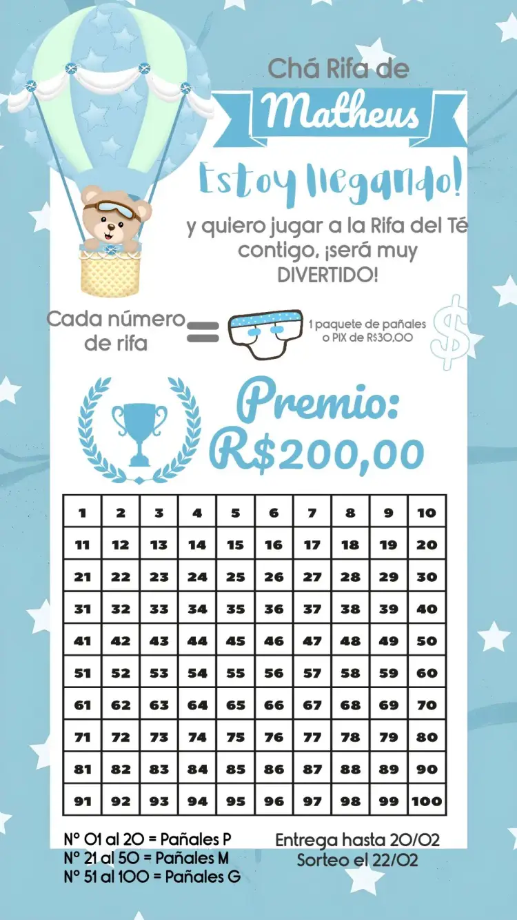 Invitación Chá Rifa Osito Globosito Oso