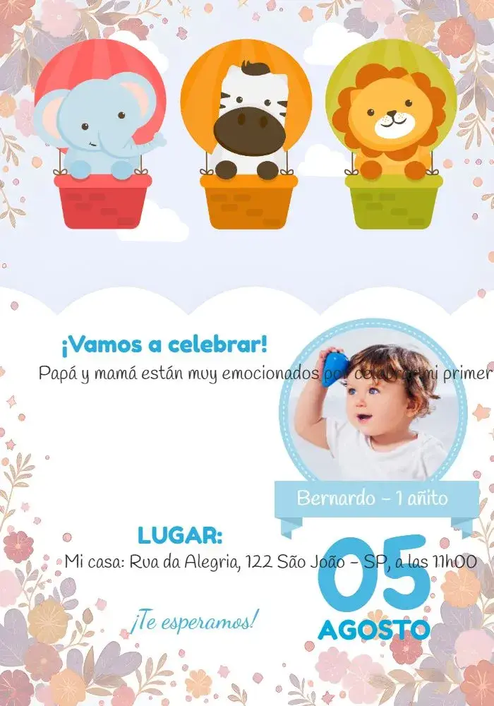 Invitación Safari Con Foto Blanco