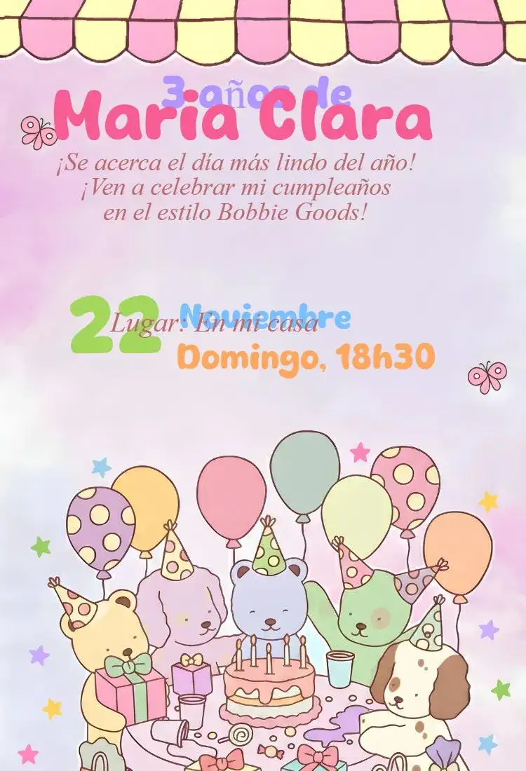 Invitación Invitación digital bobbie goods candy color – tema Cumpleaños color caramelo, estético, fofo, minimalista, moderno