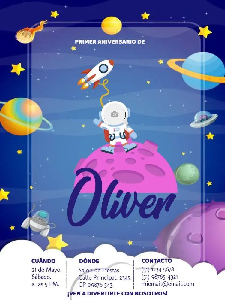 Invitación Fiesta Espacial Con Foto Para Editar Galaxia