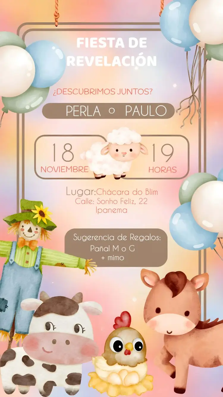 Invitación Baby Shower Granja Revelación