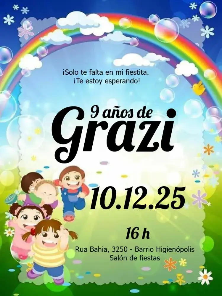 Invitación Arco Iris Para Editar Personalizado – tema Cumpleaños Infantil colorido, tierno, infantil, rosa, lúdico