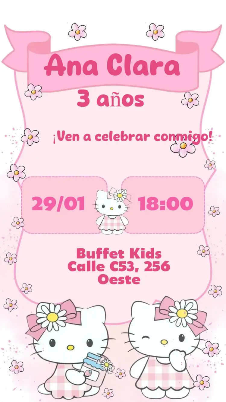 Invitación Hello Kitty Acuarela – tema Cumpleaños Infantil acuarela, colorido, lúdico, divertido, infantil