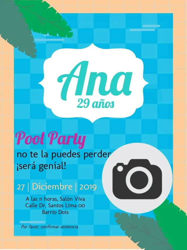 Invitación Fiesta En La Piscina Verano – tema Cumpleaños colorido, tropical, verano, divertido, ligero, playero
