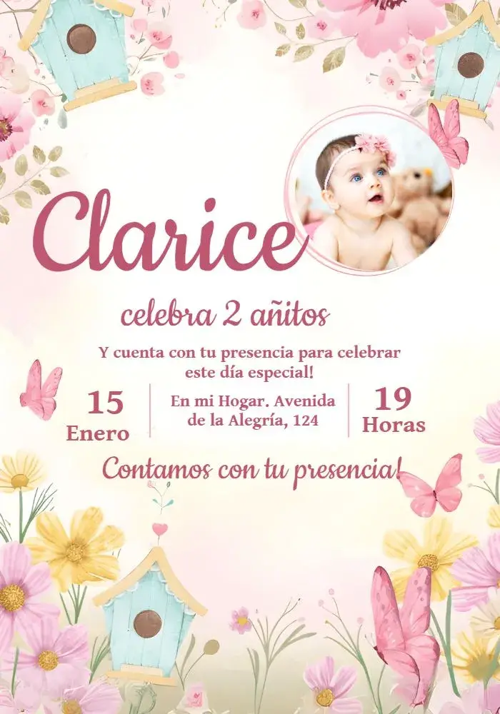 Invitación Jardín Encantado Con Foto Rosa