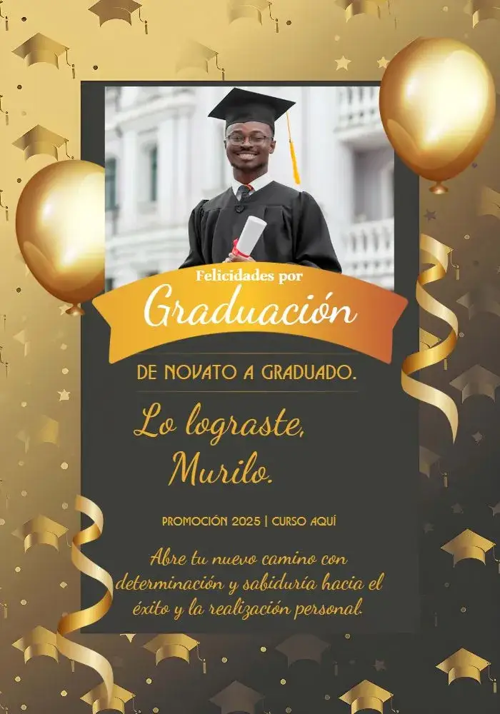 Invitación Tarjeta de Graduación con Foto y Diploma – tema Graduación dorado, negro, blanco, moderno, sofisticado, celebración