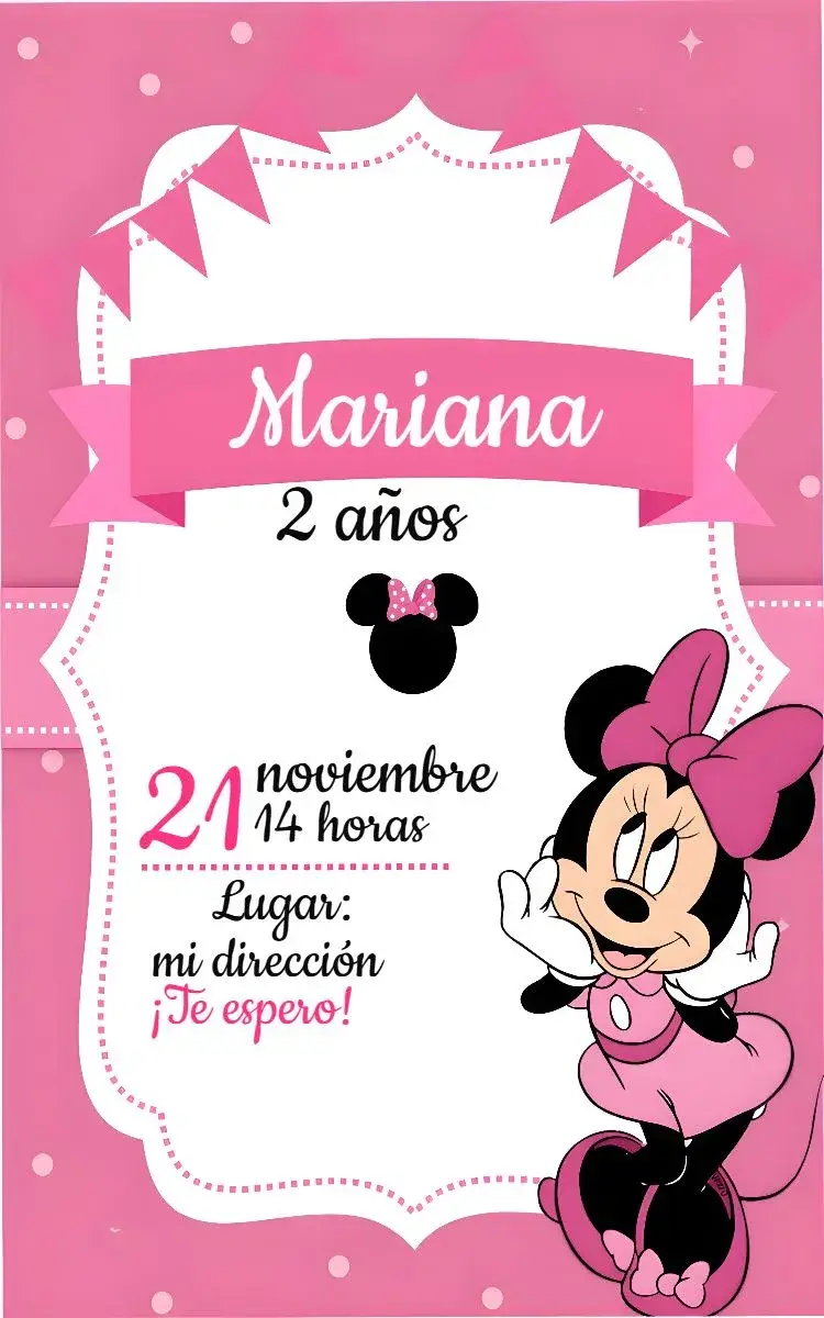 Invitación Minnie Mouse Rosa