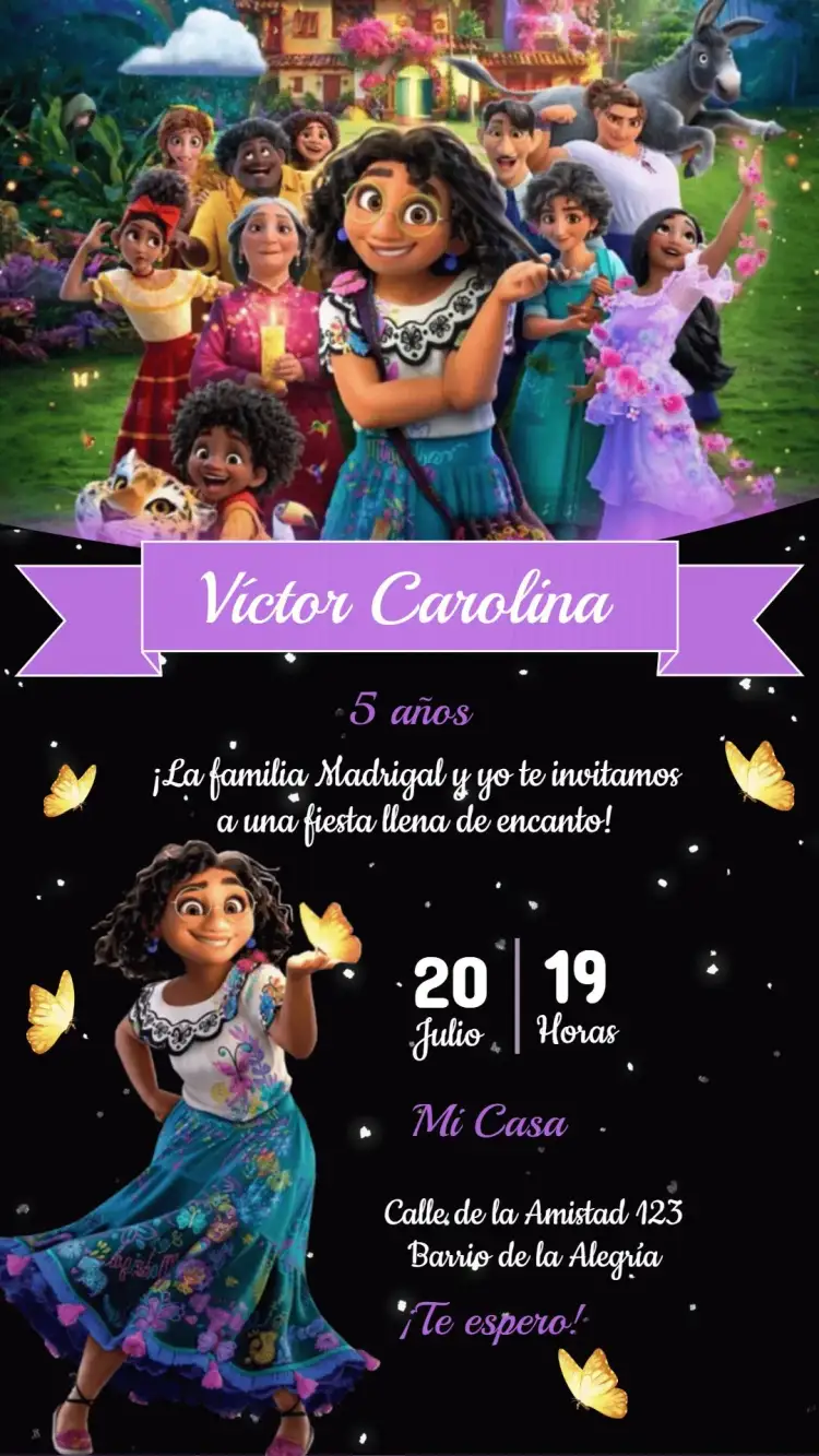 Invitación Invitación Cumpleaños Encanto – tema Cumpleaños Infantil mágico, colorido, fantasía, divertido, lúdico, alegre