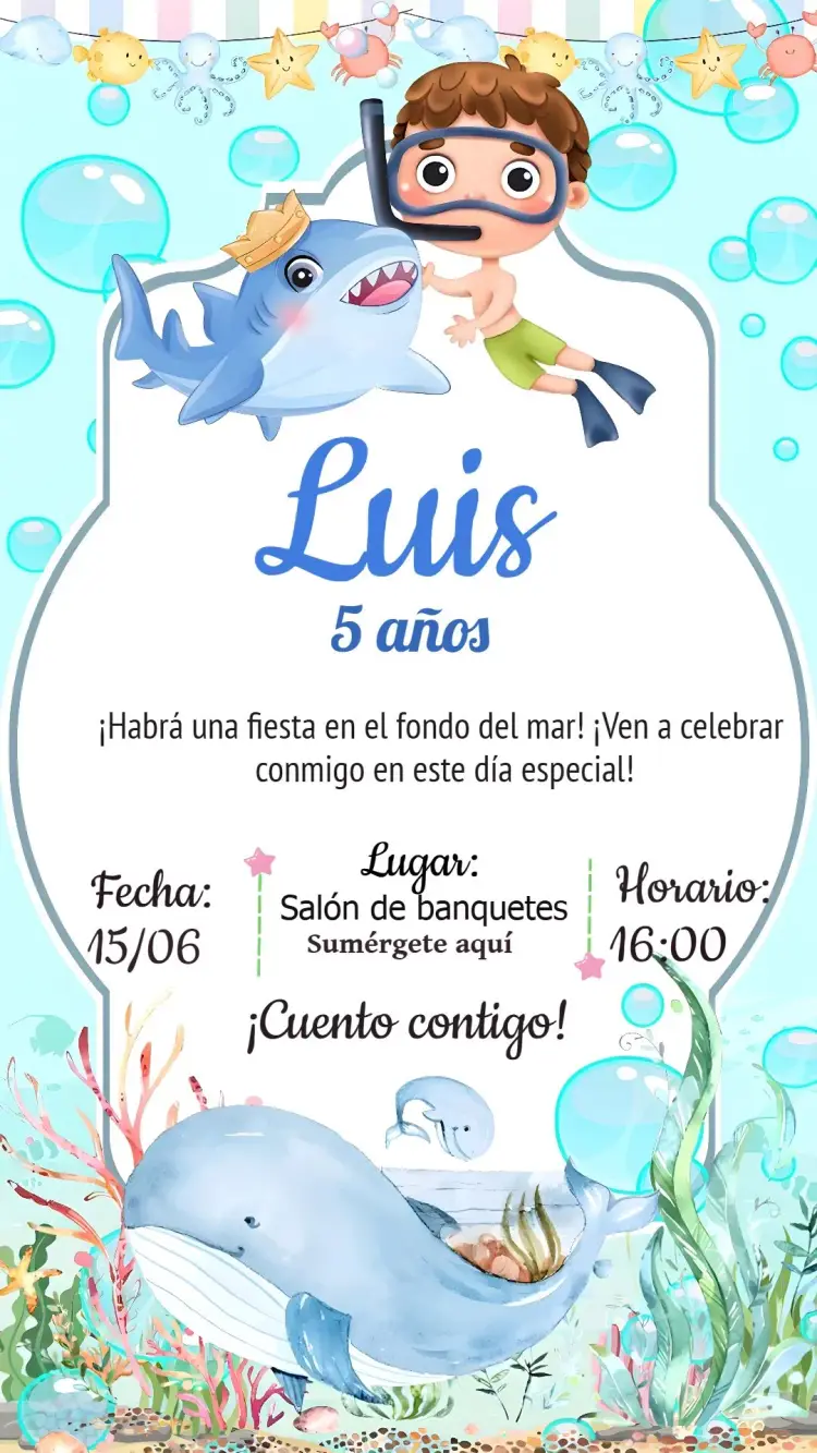 Invitación Fondo Del Mar Niño