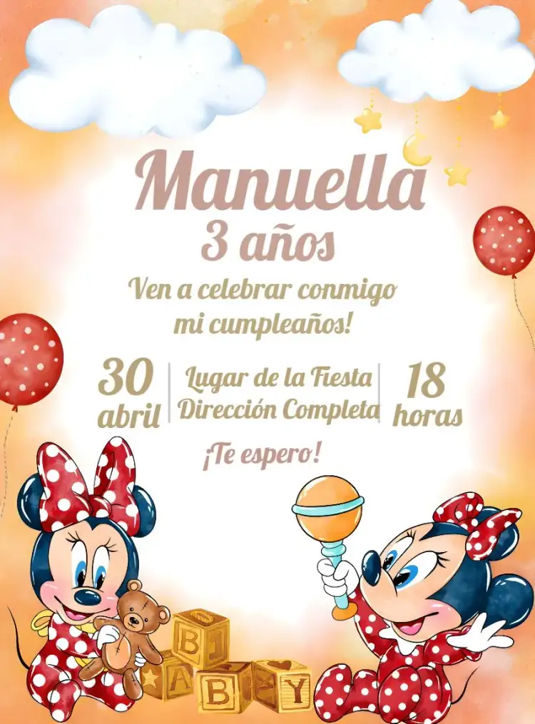 Invitación Minnie Mouse Laço – tema Más buscados rojo, acuarela, infantil, divertido, temático, colorido
