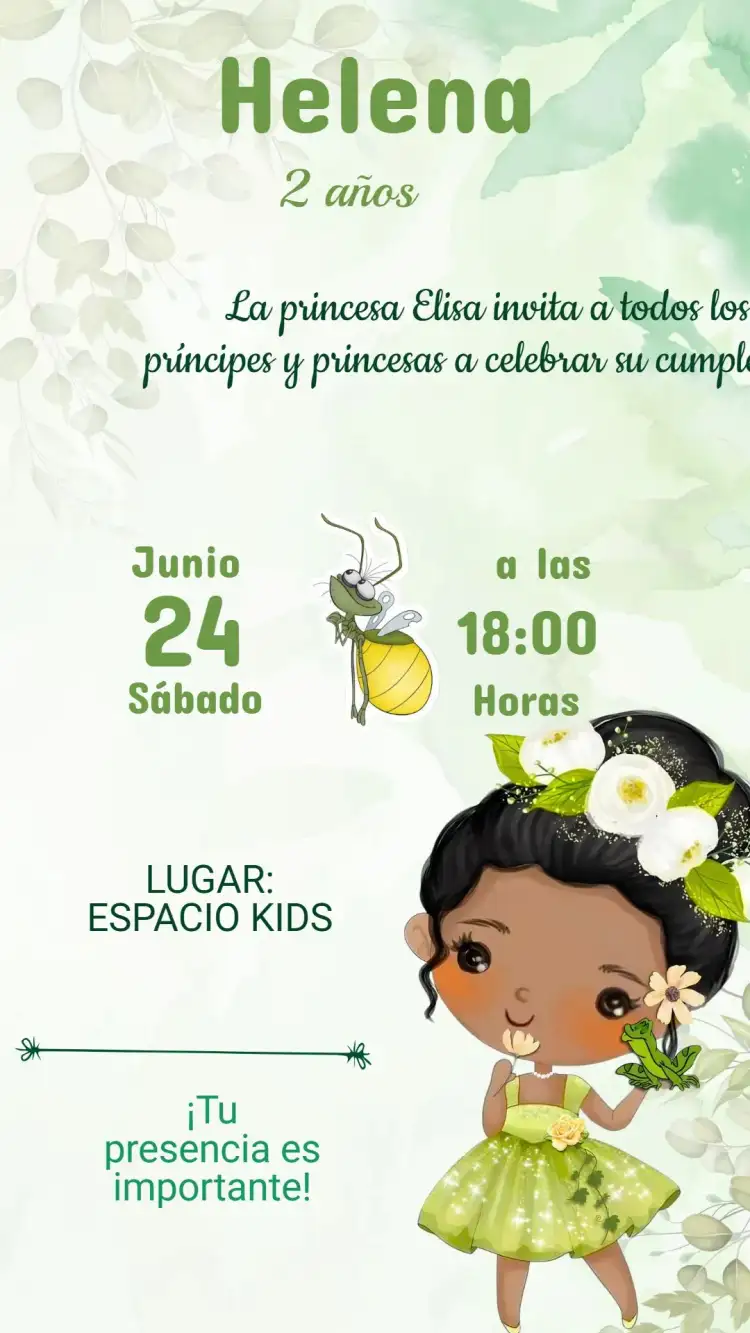 Invitación Cumpleaños Princesa Tiana