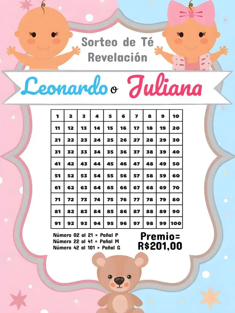 Té Rifa Revelación Bebés Oso
