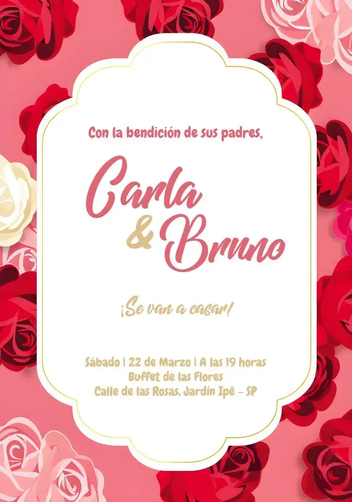 Invitación Boda Romántica Con Rosas Rojas