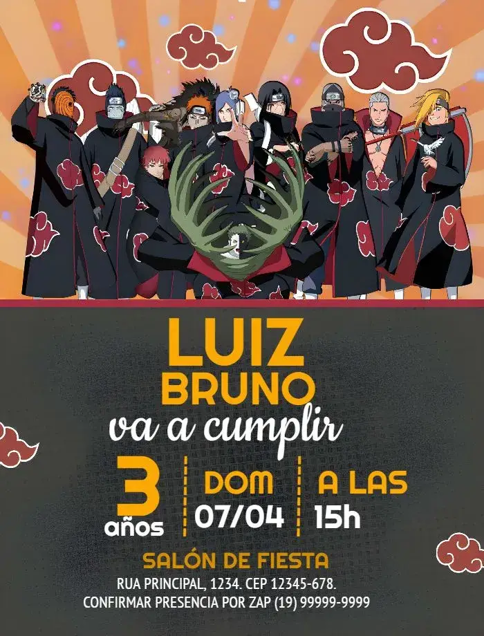 Invitación Naruto Akatsuki Oscuro Anime