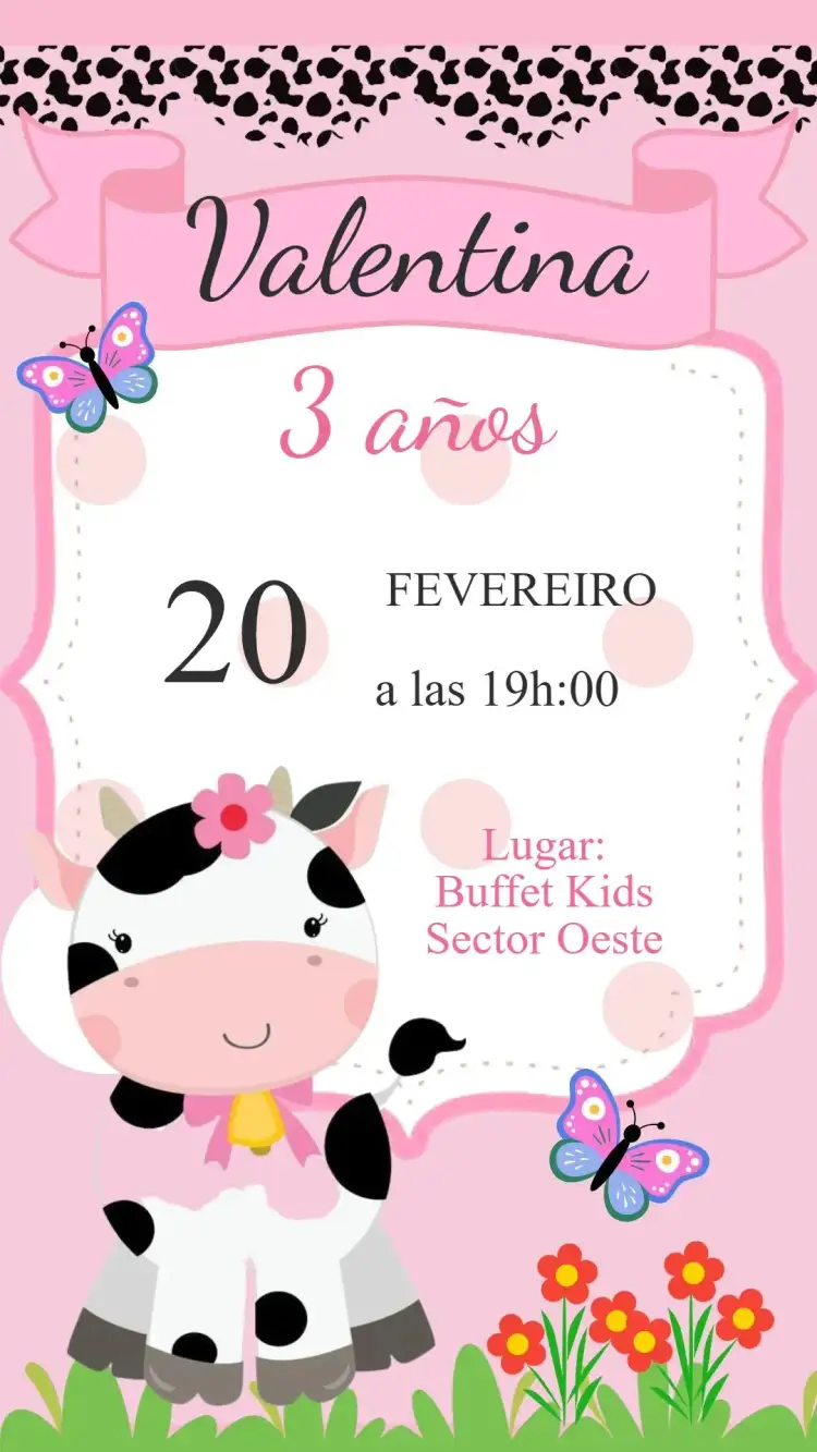 Invitación Vaquita – tema Cumpleaños Infantil colorido, lúdico, rural, divertido, infantil, temático