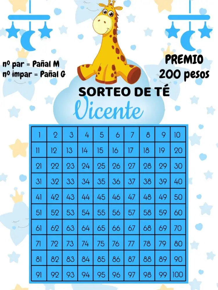 Invitación Té Rifa Jirafita Blanco