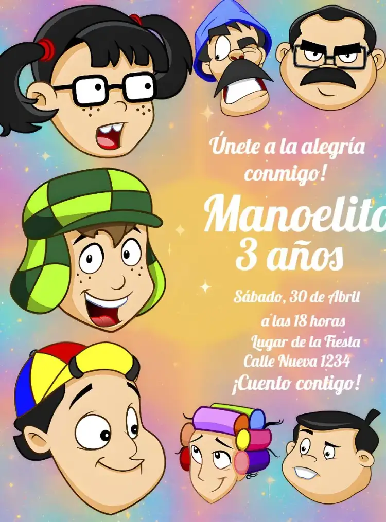 Invitación El Chavo del Ocho – tema Cumpleaños Infantil colorido, divertido, infantil, temático, nostálgico, animado