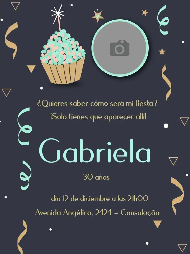 Invitación Cupcake Estrella – tema Cumpleaños colorido, femenino, divertido, estrella, dulce, alegre