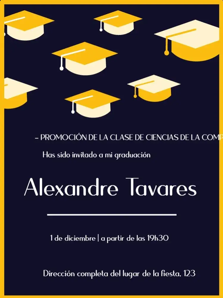 Invitación Celebración de Graduación – tema Graduación dorado, negro, moderno, elegante, minimalista, sofisticado
