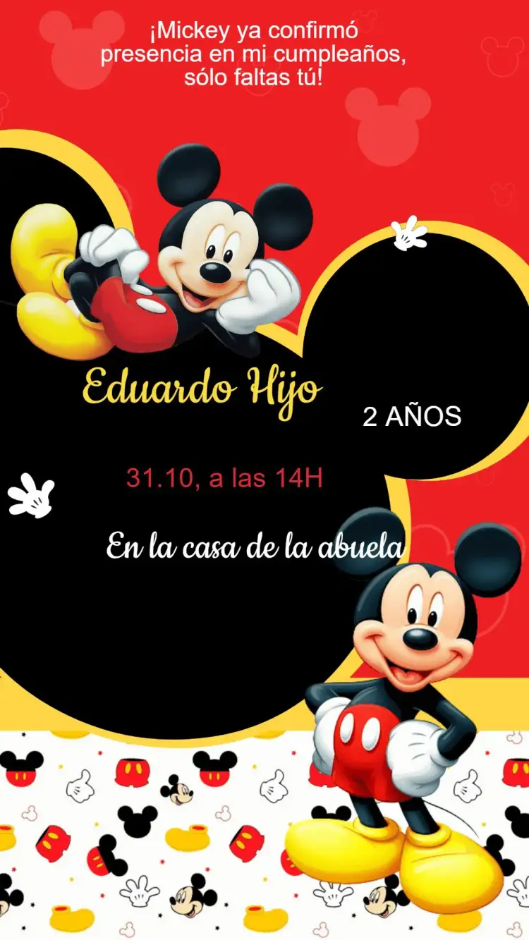Invitación Invitación Cumpleaños Mickey Mouse – tema Cumpleaños Infantil colorido, divertido, caricua, infantil, festivo, Disney
