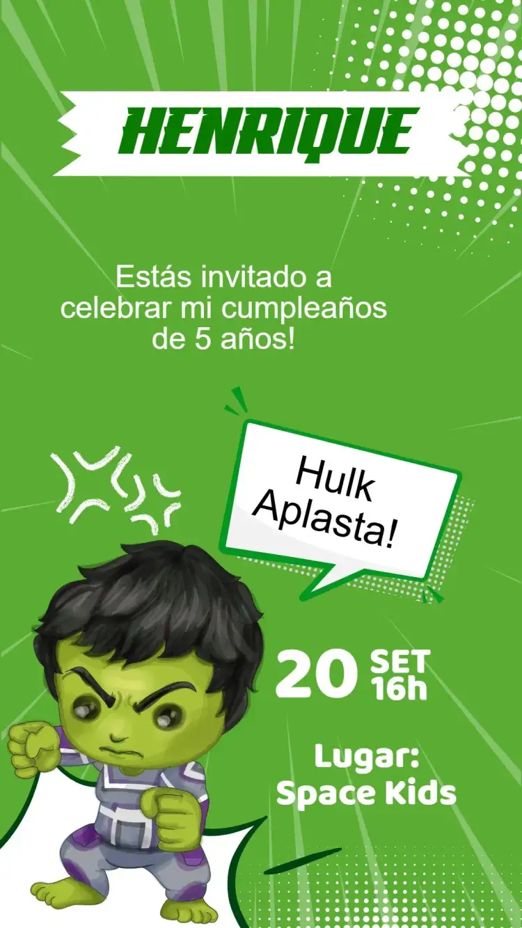 Invitación Invitación Cumpleaños Hulk – tema Cumpleaños Infantil verde, cómics, superhéroes, moderno, divertido, aventura