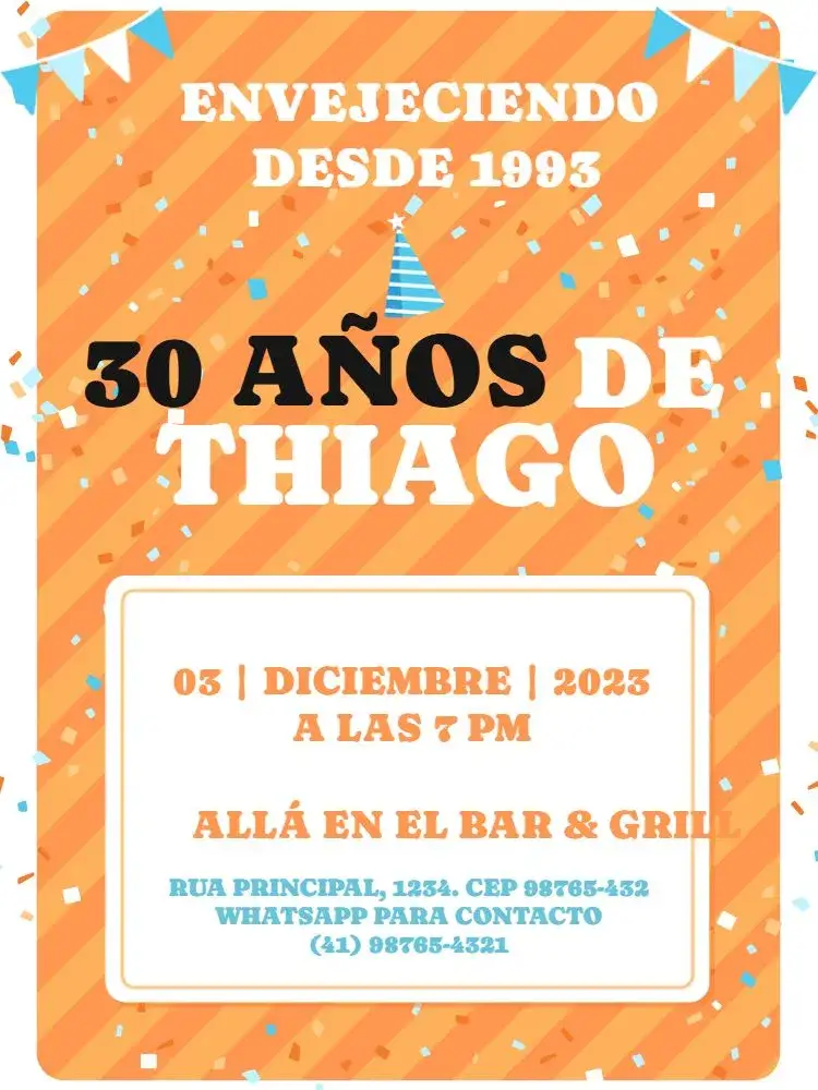 Invitación 30 Años Fiesta Divertida Naranja