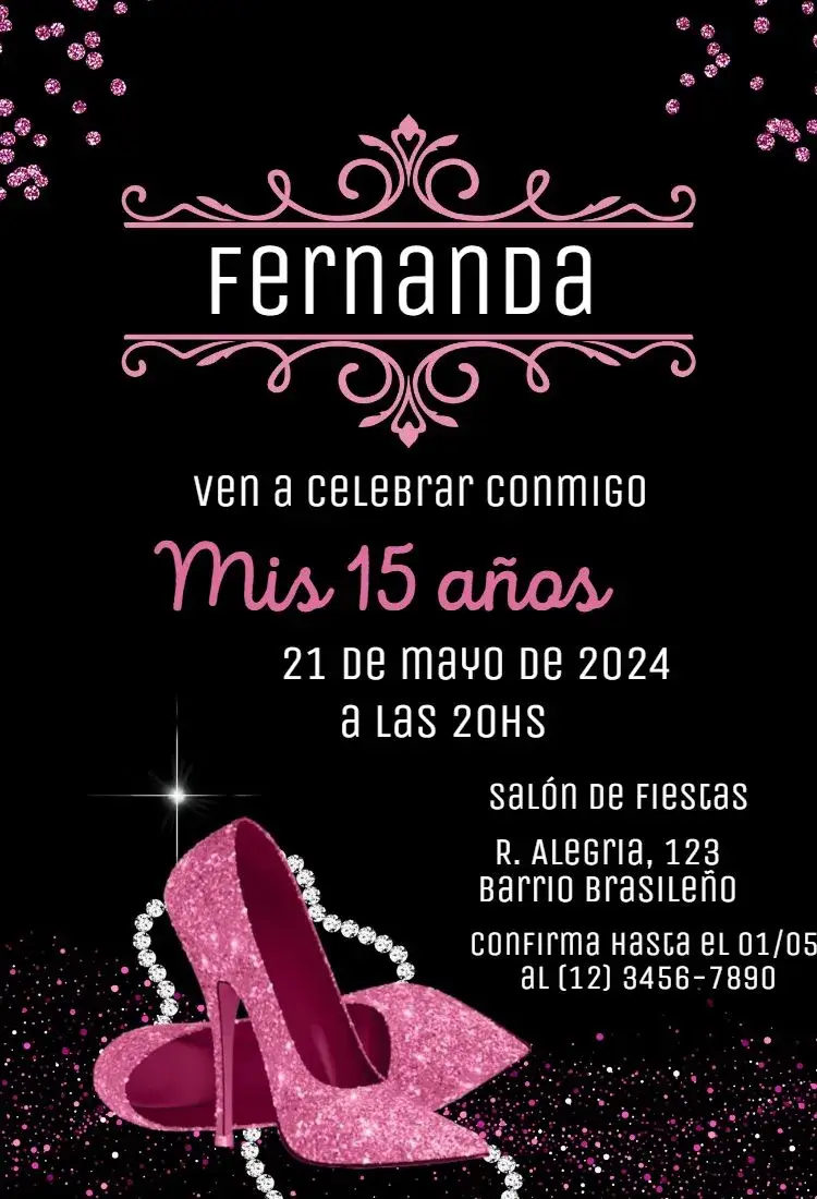Invitación Quinceañera 15 años Zapato editable y personalizable