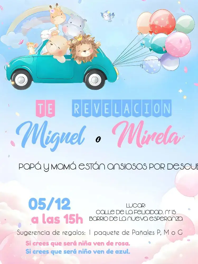 Invitación Revelación de Género Safari Jirafa – tema Revelación Bebé safari, animales, colores pasteles, moderno, divertido