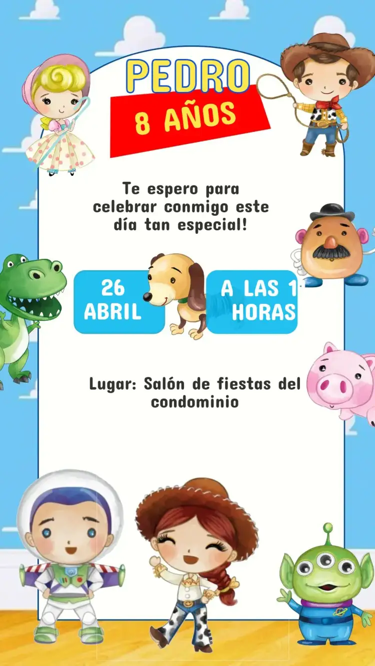 Invitación Invitación Cumpleaños Toy Story – tema Cumpleaños Infantil colorido, divertido, infantil, lúdico, temático, animado