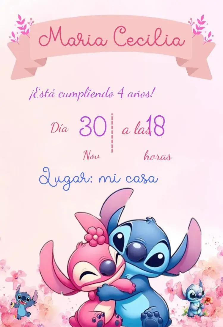 Invitación de cumpleaños de Angel y Stitch