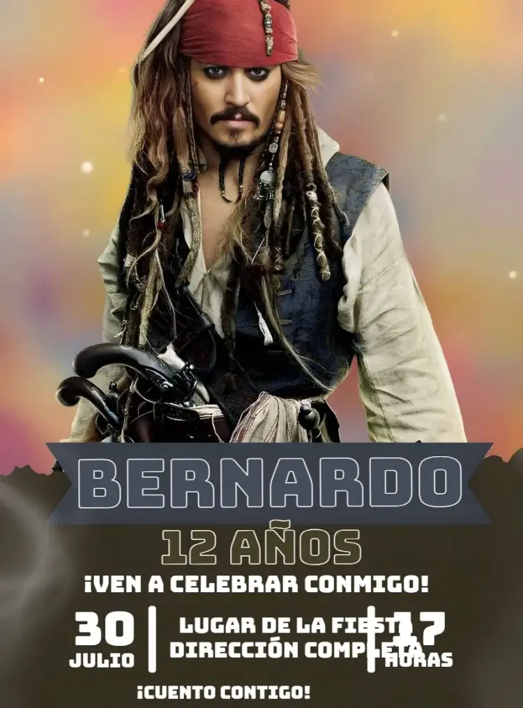 Invitación Capitán Jack Sparrow Tesoro