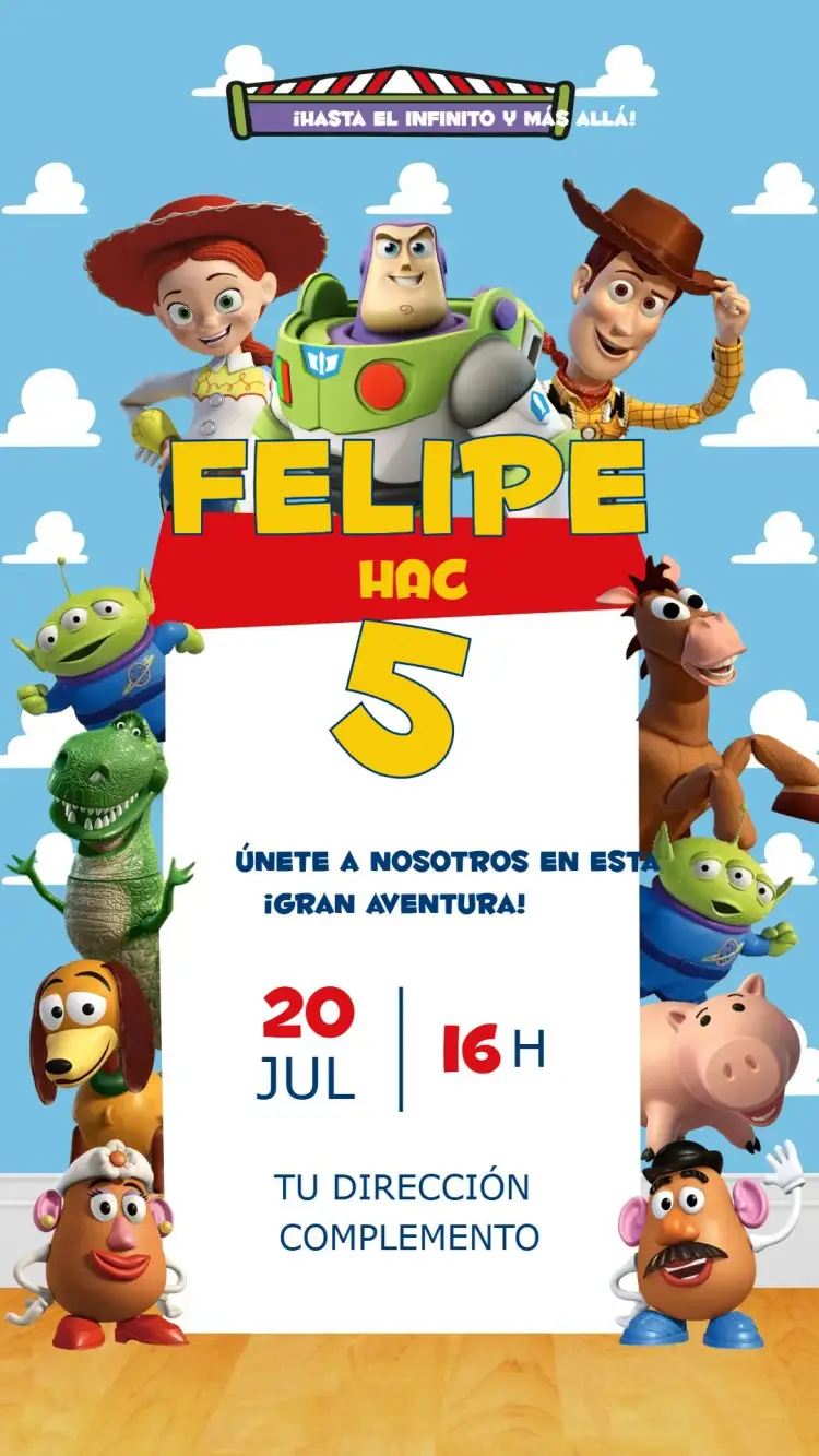 Invitación Toy Story editable y personalizable