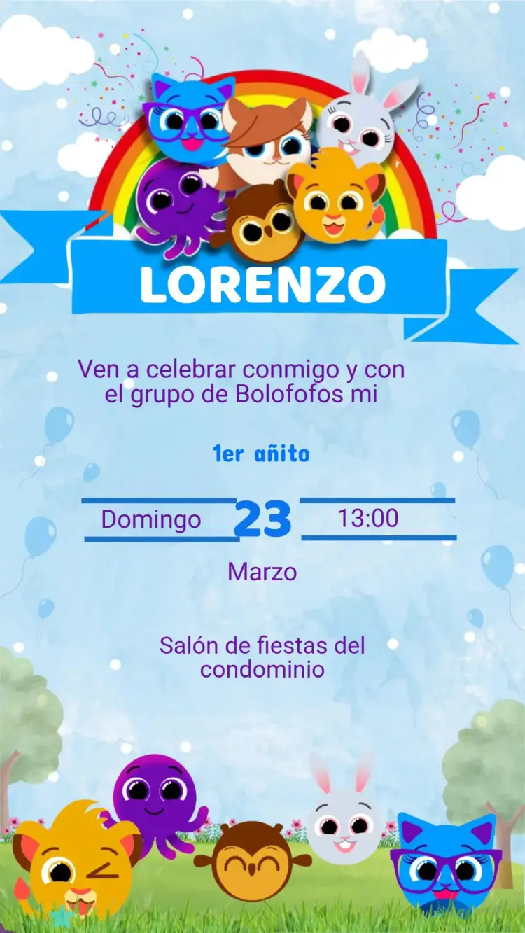 Invitación Invitación Cumpleaños BOLOFOFOS editable y personalizable