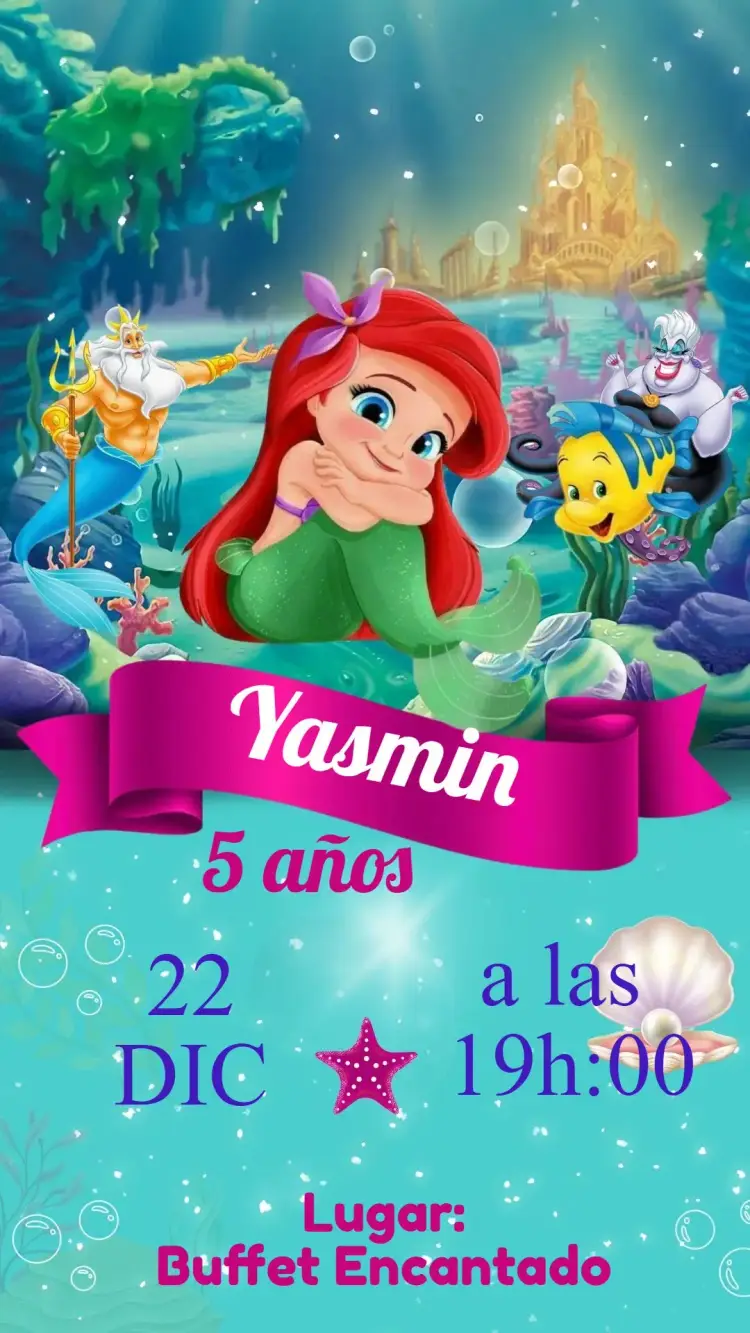 Invitación Sirena Ariel Bebé
