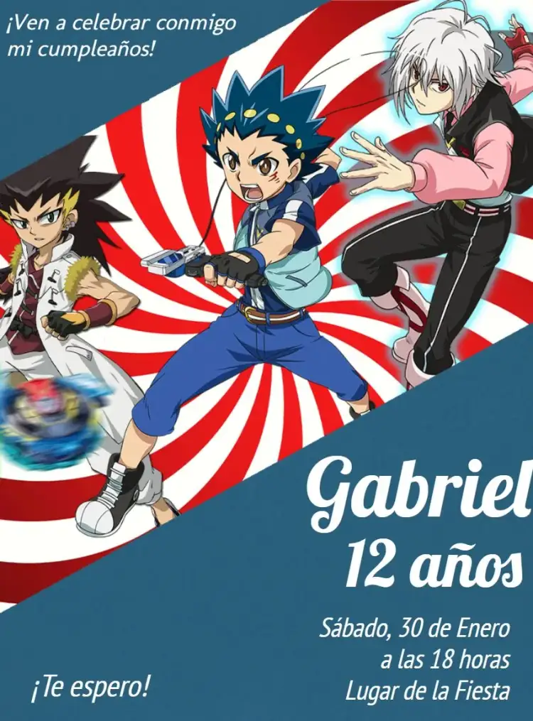 Invitación Beyblade Anime – tema Cumpleaños Infantil moderno, colorido, divertido, anime, jovial