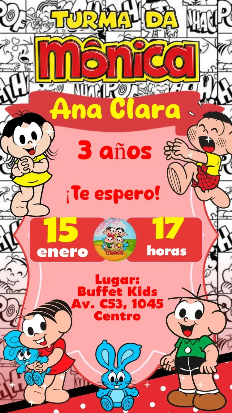 Invitación Turma de la Mónica editable y personalizable