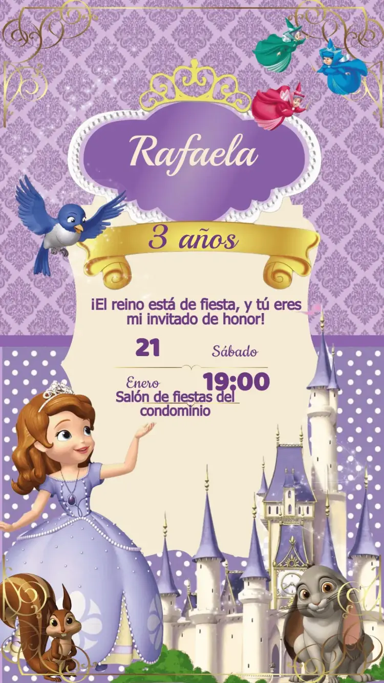 Invitación Cumpleaños Princesita Sofía
