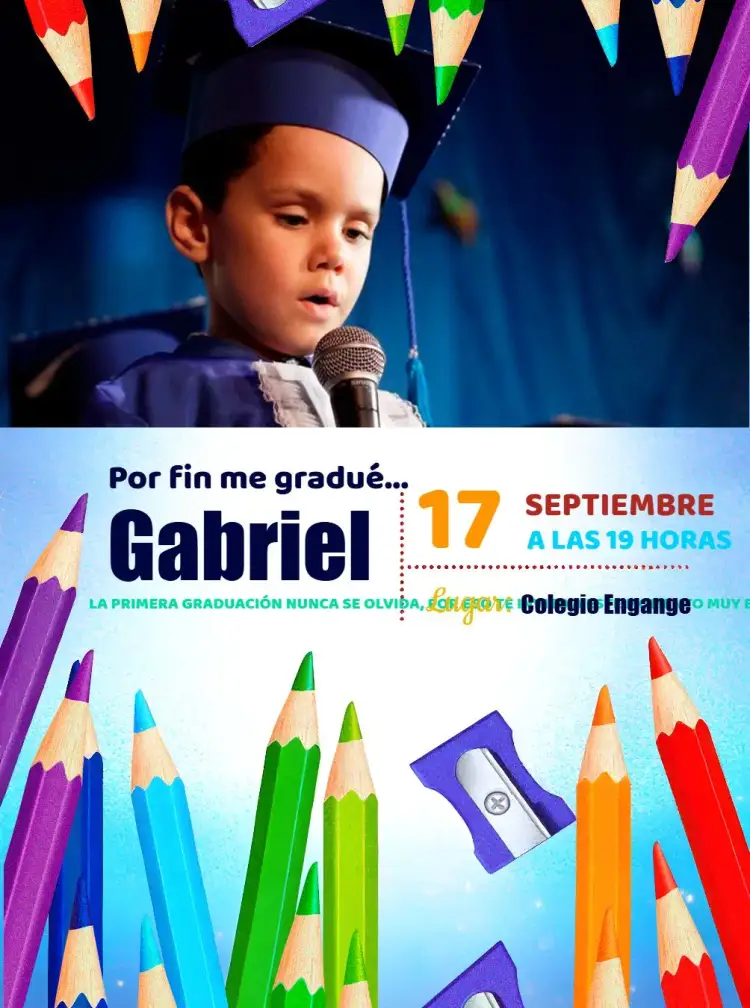 Invitación Graduación Preescolar Con Foto Lápiz – tema Graduación colorido, infantil, lápiz, divertido, alegre, jardín