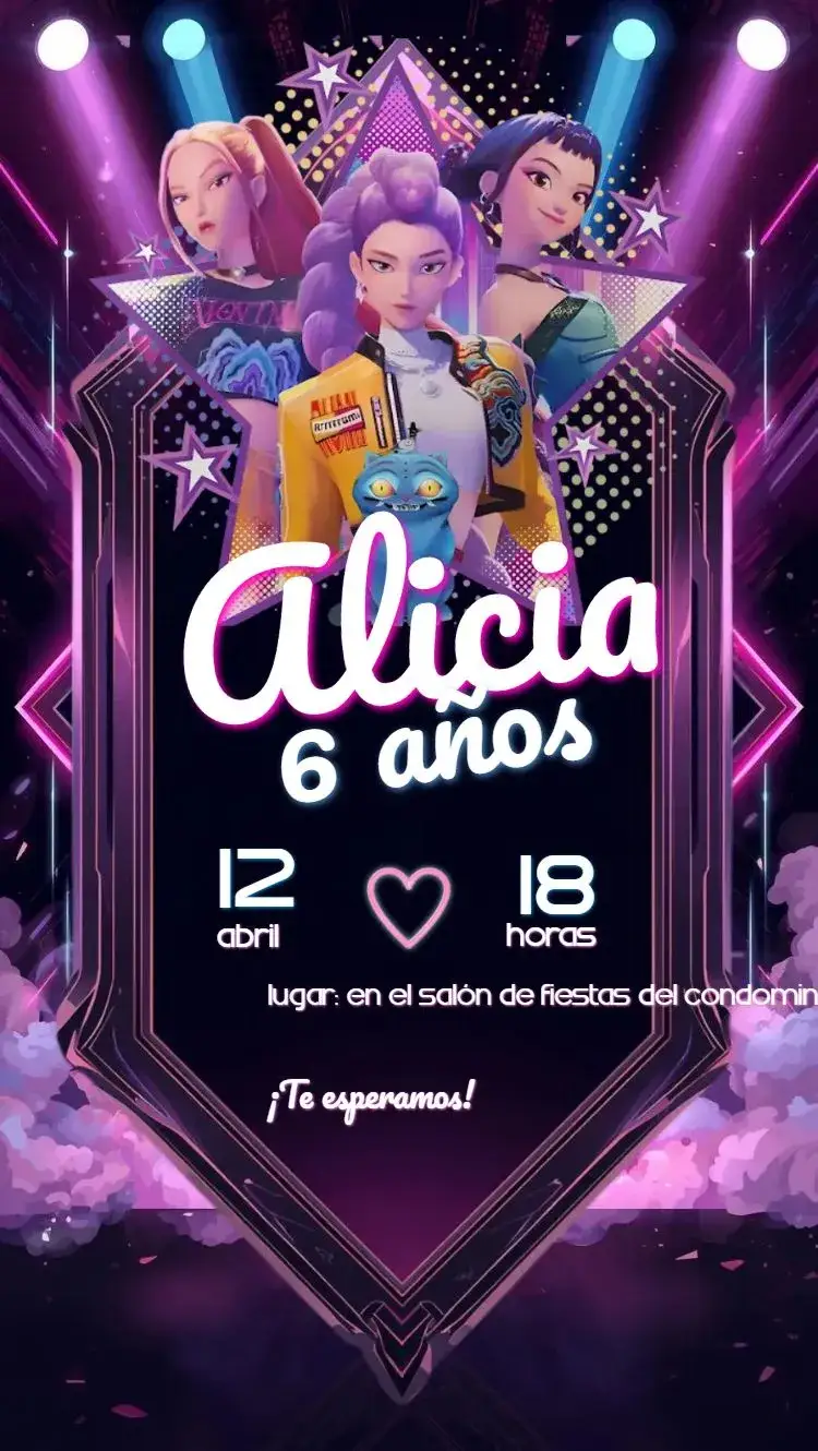 Invitación Guerreras del K-pop – tema Más buscados lila, modernidad, K-pop, colorido, divertido, femenino