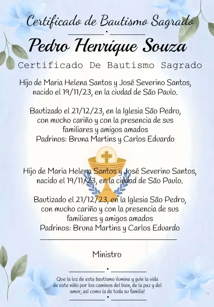 Invitación Certificado de Bautismo Ceremonia – tema Primera Comunión sagrado, minimalista, moderno, clásico, azul pastel, dorado